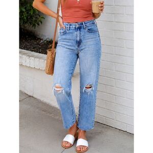 Old Navy O.G. Straight Leg High Rise Distressed Jeans Light Wash Women's Size 14